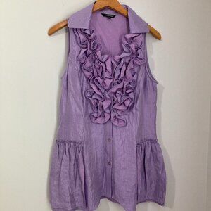 Samuel Dong Women’s Blouse with Ruffles Lavendar Collar Sleeveless Long Formal